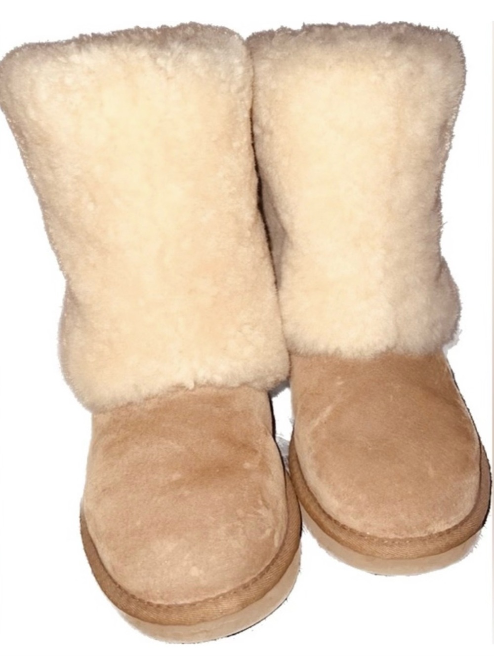 UGG Chestnut Suede Winter Boots with Cream Shearling Cuff
